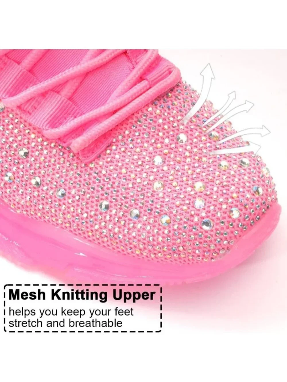 Women's Pink Rhinestone Mesh Slip On Breathable Spakle Glitter Sneaker Shoes